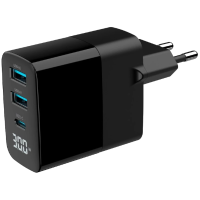 Сетевое зарядное устройство Gembird TA-UC-PDQC30LCD-BK-02 2хUSB-A (QC3.0 18W) + 1хType-C (PD20W)
