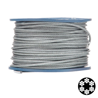 Трос APRO 5мм (4+1мм) DIN 3055 (6x7+FC) бухта 100м в ПВХ оплетке оцинкованный Трос APRO 5мм (4+1мм) DIN 3055 (6x7+FC) бухта 100м в ПВХ оплетке оцинкованный