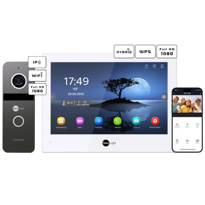 Комплект відеодомофону Neolight ALPHA Hybrid + SOLO IPW Graphite з кутком, PoE адаптер для панелі виклику