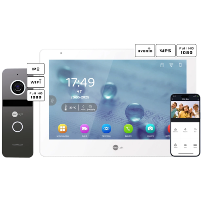 Комплект відеодомофону Neolight MEZZO Hybrid + SOLO IPW Graphite з кутком, PoE адаптер для панелі виклику