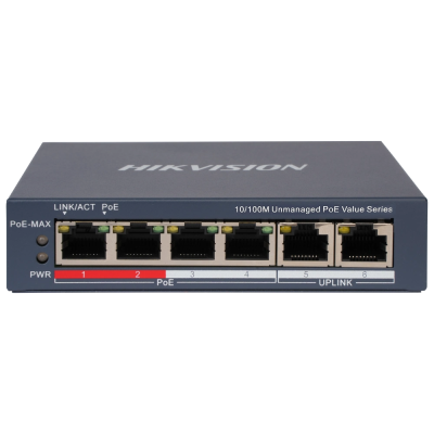 Комутатор 6 портів некерований Hikvision DS-3E0106P-E/M(B) POE