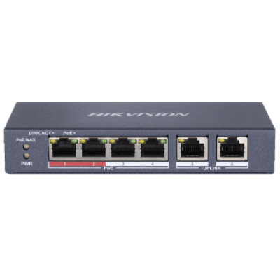 Коммутатор 4 порта неуправляемый Hikvision DS-3E0106P-E/M POE