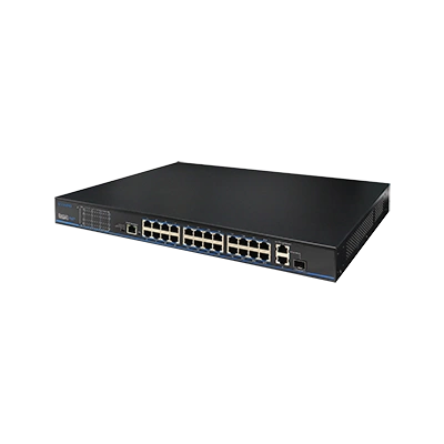 24 порта 10/100 Мбит/с PoE+ 2 порта Gigabit RJ-45 (1 порт комбинированный SFP) UTP3226TS-PSB