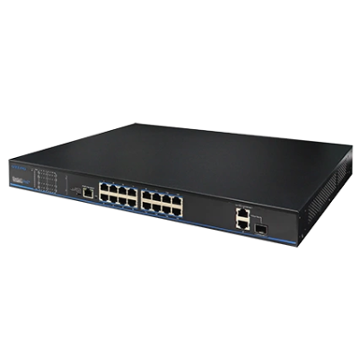 16 портов 10/100 Мбит/с PoE+ 2 порта Gigabit RJ-45 (1 порт комбинированный SFP) UTP3218TS-PSB