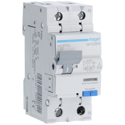 Дифавтомат Hager 1+N С25/30mA 6кА, тип-A AD975J