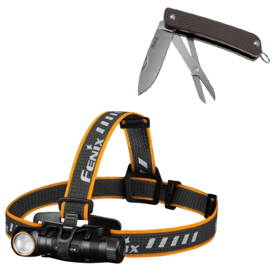 Фонарь налобный и складной нож Fenix HM61R + Ruike S22