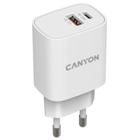 Сетевое зарядное устройство Canyon H-08 white (QC18W/PD 20W)
