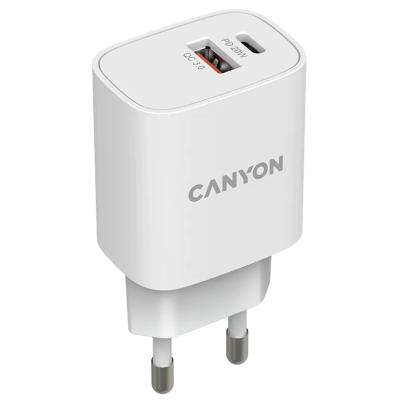 Сетевое зарядное устройство Canyon H-08 white (QC18W/PD 20W)