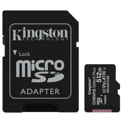 Модуль флэш-памяти Kingston 512GB micSDXC Canvas Select Plus 100R A1 C10 Card + ADP
