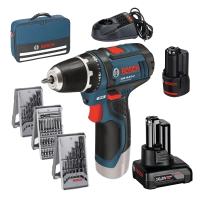 Аккумуляторная дрель-шуруповерт + набор бит + сверла (39шт.) Bosch Professional GSR 12V-15