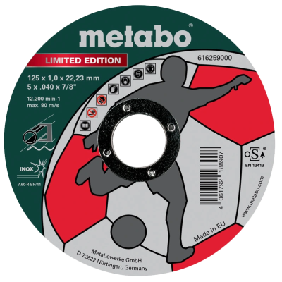 Отрезной круг по металлу 125 x 1,0 x 22,23 мм, Inox, TF 41 Metabo Limited Edition Soccer (616259000)