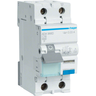 Дифавтомат 1P+N, 6kA, C-16A, 30mA, A Hager ADA966D