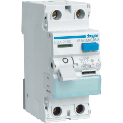 Дифференциальное реле 2P, 6kA, 16A,30mA, A, Hager CDA216D