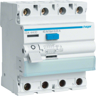 Дифференциальное реле 4P, 6kA, 63A,30mA, A Hager CDA463D