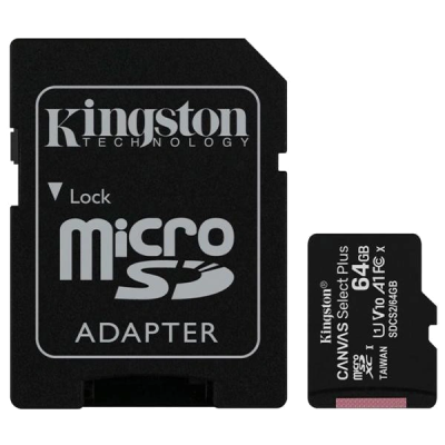 Карта памяти Kingston 64GB microSDXC Canvas Select Plus 100R A1 C10 Card + ADP