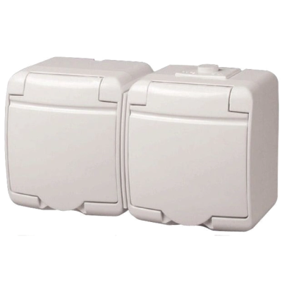 Розетка 2-на с/к Schuko RHE-2s (белая/белая крышка, IP54) ETI Hermetics 4668019