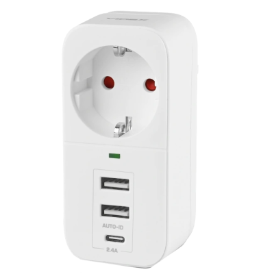 Сетевой адаптер Type-C с заземлением VIDEX ONCORD 1п 2.4A 2USB+USB-C