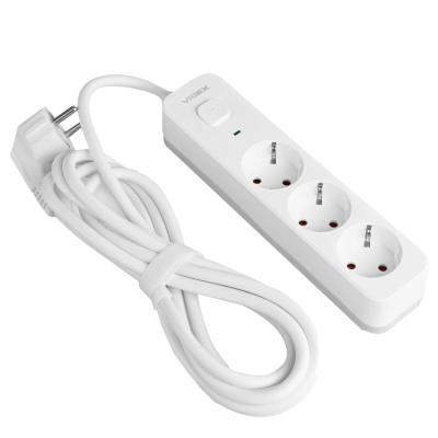 Сетевой удлинитель с кнопкой White VIDEX ONCORD з/з 3п 3м (3x1.5мм)