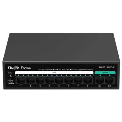 Коммутатор 10 портов неуправляемый Ruijie Reyee RG-ES110FG-P PoE