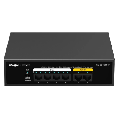 Коммутатор 6 портов неуправляемый Ruijie Reyee RG-ES106F-P PoE