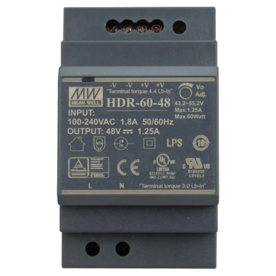 Блок питания Mean Well HDR-60-48 48B 1.25А для монтажа на DIN рейке