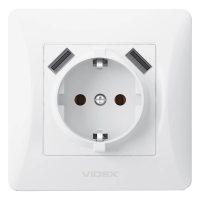 Розетка белая 1 пост с заземлением 2USB VIDEX BINERA (VF-BNSK1GU2-W) (20/120)