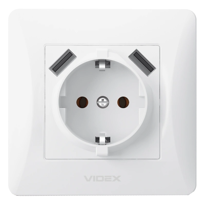 Розетка белая 1 пост с заземлением 2USB VIDEX BINERA (VF-BNSK1GU2-W) (20/120)