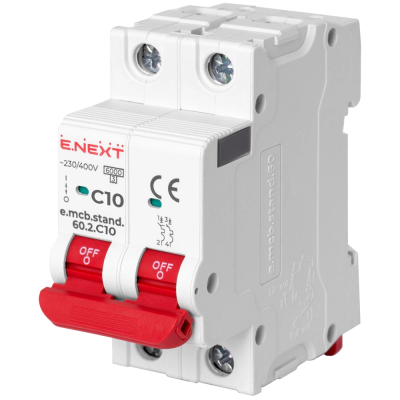 Модульный автоматический выключатель Enext e.mcb.stand.60.2.C10, 2р, 10А, C, 6кА