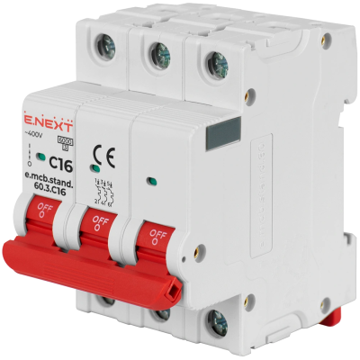 Модульный автоматический выключатель Enext e.mcb.stand.60.3.C16, 3р, 16А, C, 6кА